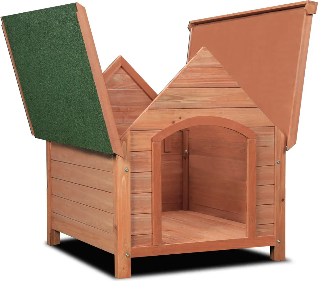  Cadoca Hundehütte FSC®-zertifiziertes Massivholz 82x72x85cm Dachluke Spitzdach Garten Hundehaus Tierhaus Wetterfest