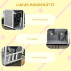  PawHut Hundehütte, Tannenholz, Hundehaus Mit 2 Schüsseln Und Terrasse, Kleintierhaus Für Kleine Hunde Mit Asphaltdach, Erhöhtes Design, Outdoor, Wetterbeständig, Grau, 103 X 62 X 60-66 Cm