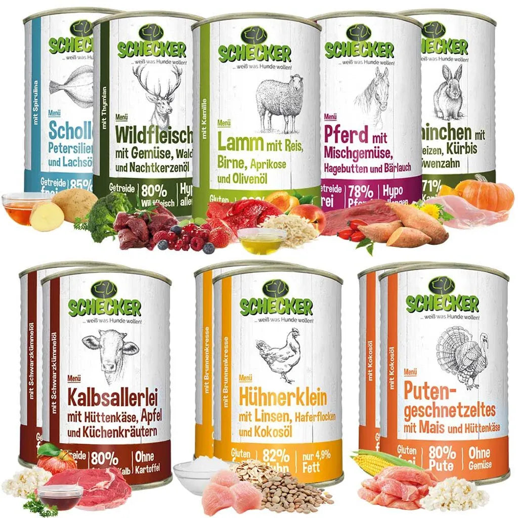  11x410g - Schecker Hundemenü Hundefutter Dosen - Nassfutter Zum Testen
