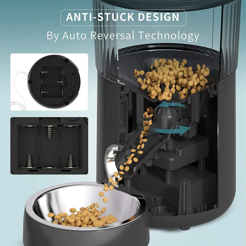  PUPPY KITTY 4L Touchscreen Automatischer Futterautomat Für Katze Und Hund, Timer Futterspender Mit 1-5 Mahlzeiten, Mit Benutzerdefinierter Abgabeton, Portionskontrolle, Edelstahlschale, Schwarz