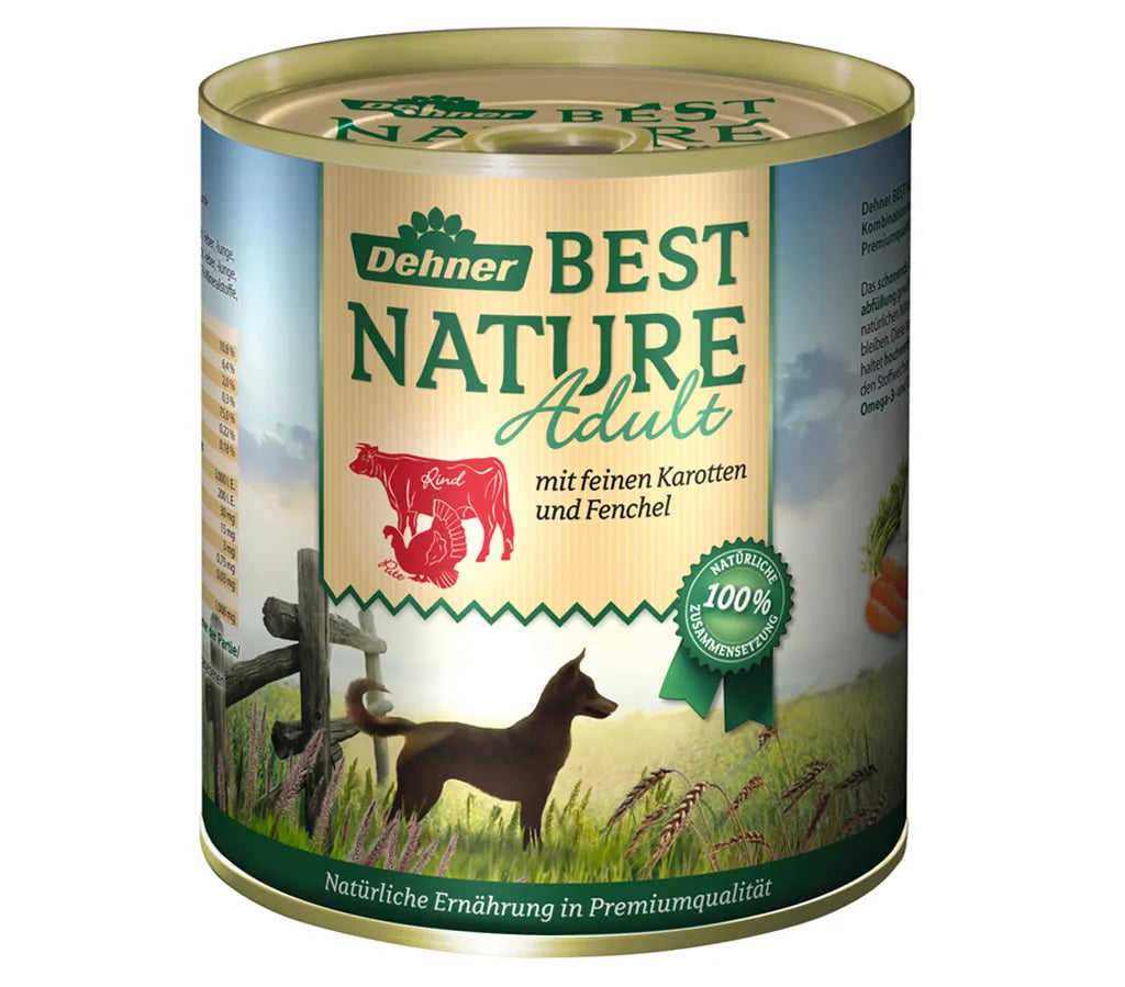 Dehner Best Nature Hundefutter Adult, Rind Und Pute Mit Karotten, 6 X 800 G (4.8 Kg)