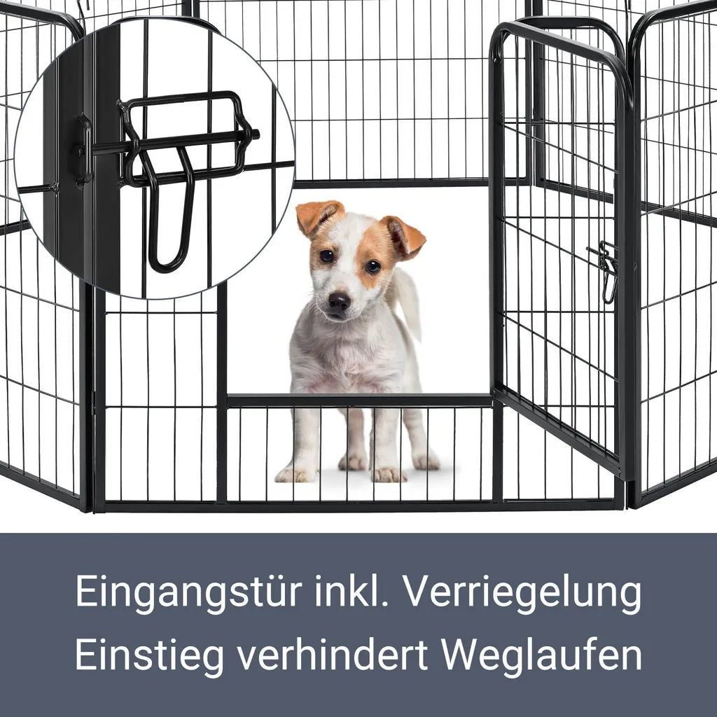  Juskys Welpenauslauf Plus 160 X 160 X 80 Cm – Welpenlaufstall 8-teilig Aus Metall – Freigehege Mit Tür – Welpengitter Für Hunde, Hasen & Kleintiere