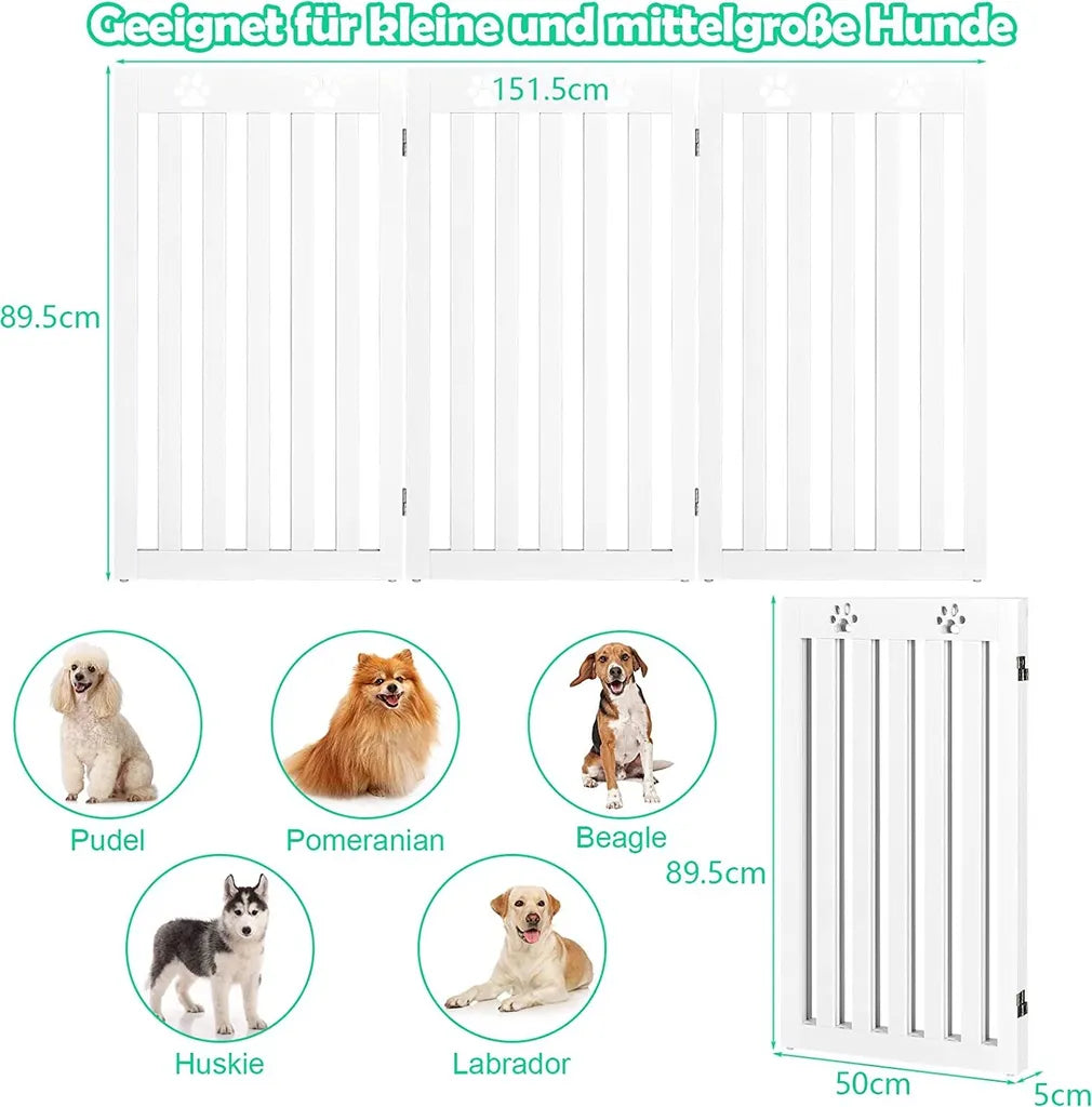  COSTWAY Absperrgitter Hunde 89cm Hoch, Schutzgitter Holz Klappbar, Treppengitter Hundeabsperrgitter Flexibel Türschutzgitter (Weiß, 3 Paneelen)