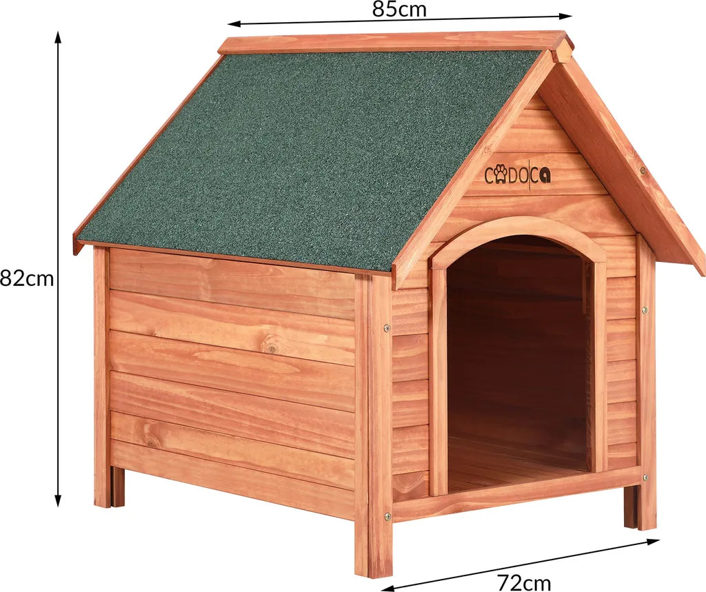  Cadoca Hundehütte FSC®-zertifiziertes Massivholz 82x72x85cm Dachluke Spitzdach Garten Hundehaus Tierhaus Wetterfest