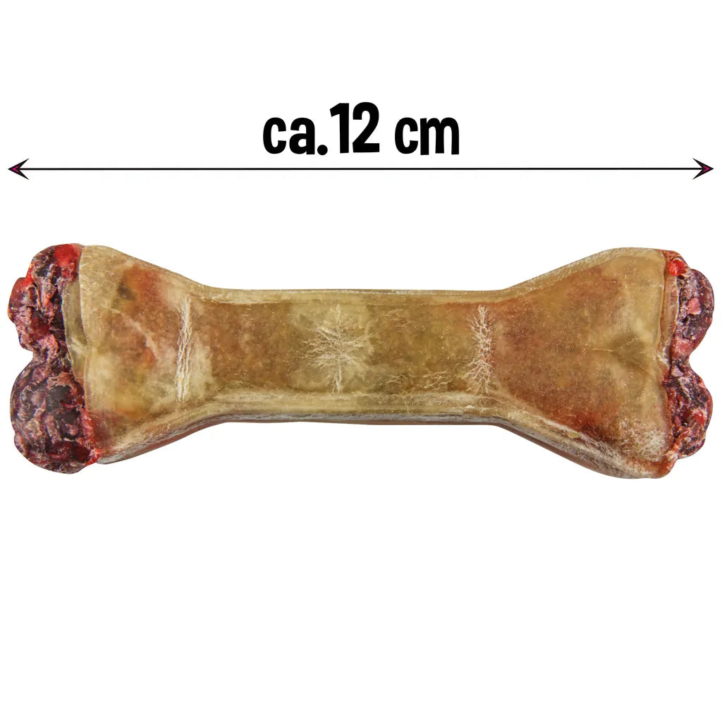  Schecker 6 Stück á 12 Cm (420 G)  - Gefüllter Kauknochen Mit Salami Geschmack - Mit Pansen Und Ochsenziemer