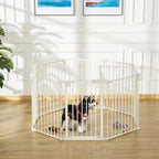  PawHut Welpenauslauf Freigehege Für Hund Schutzgitter Mit Tür Kaminschutzgitter Flexible Klappbar 8 Paneele Je 60 X 76 Cm Weiß