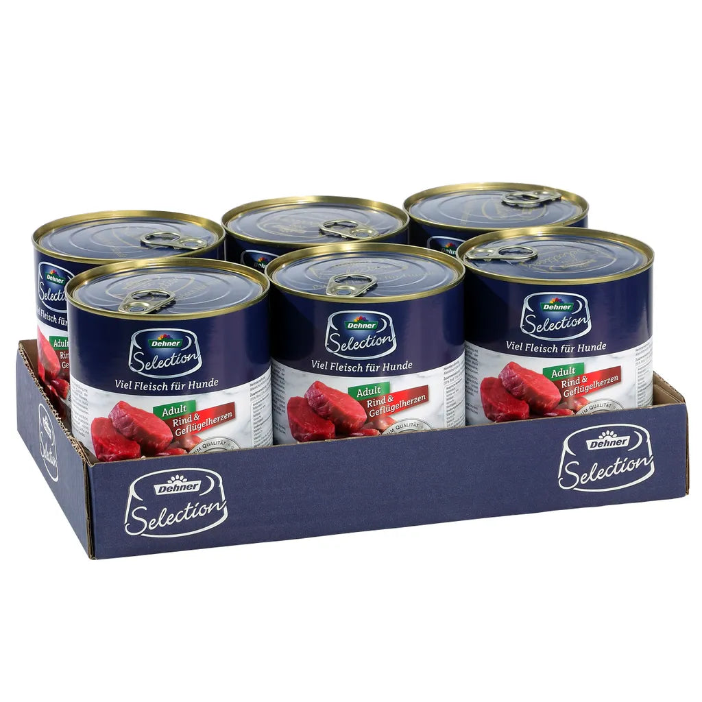  Dehner Premium Hundefutter Adult, Rind Und Geflügelherzen, 6 X 800 G (4.8 Kg)