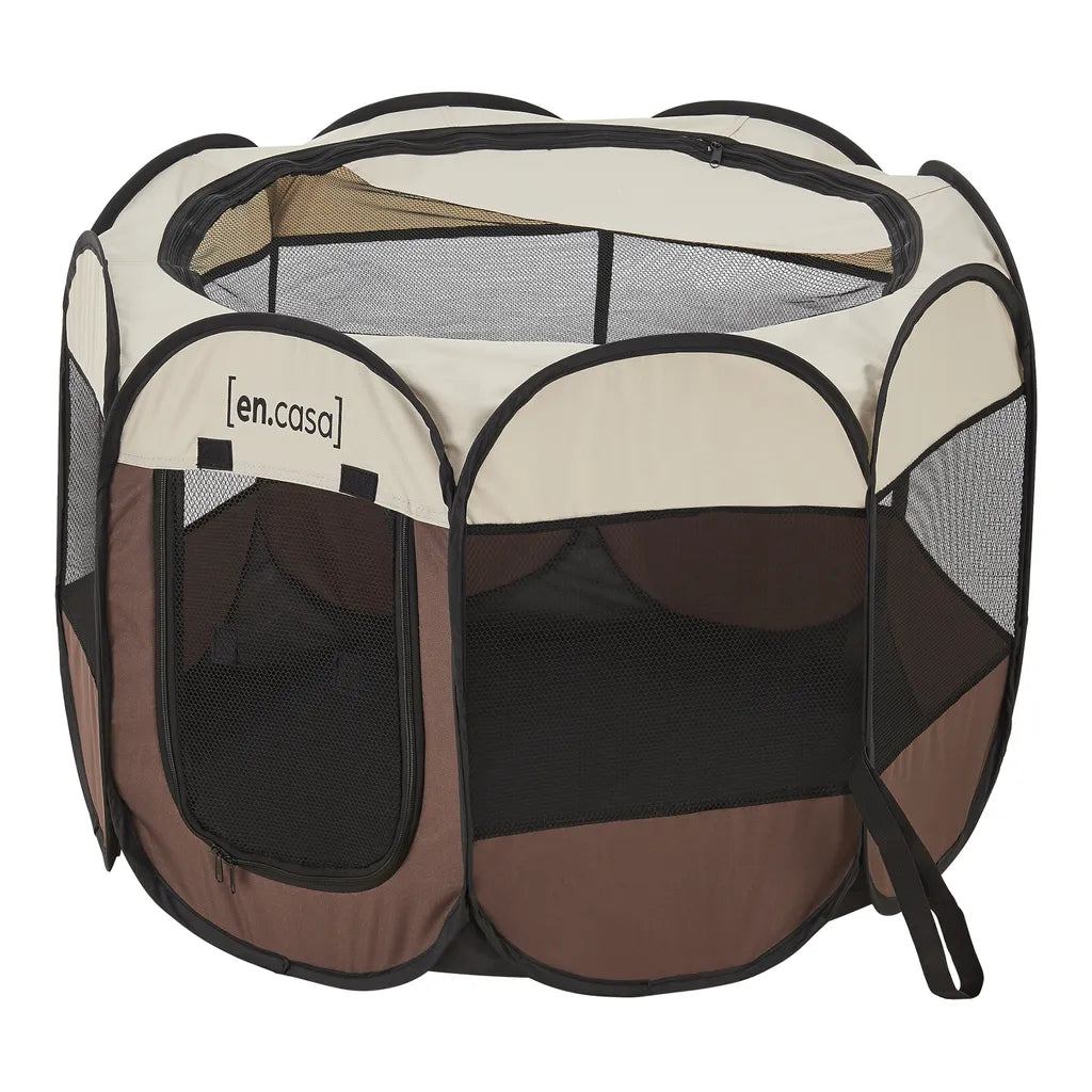  Hundelaufstall Telford 43 X 74 X 74 Cm Pop Up Tierlaufstall Für Innen- Und Außenbereich Welpenlaufstall Hundehütte Braun / Cremefarben