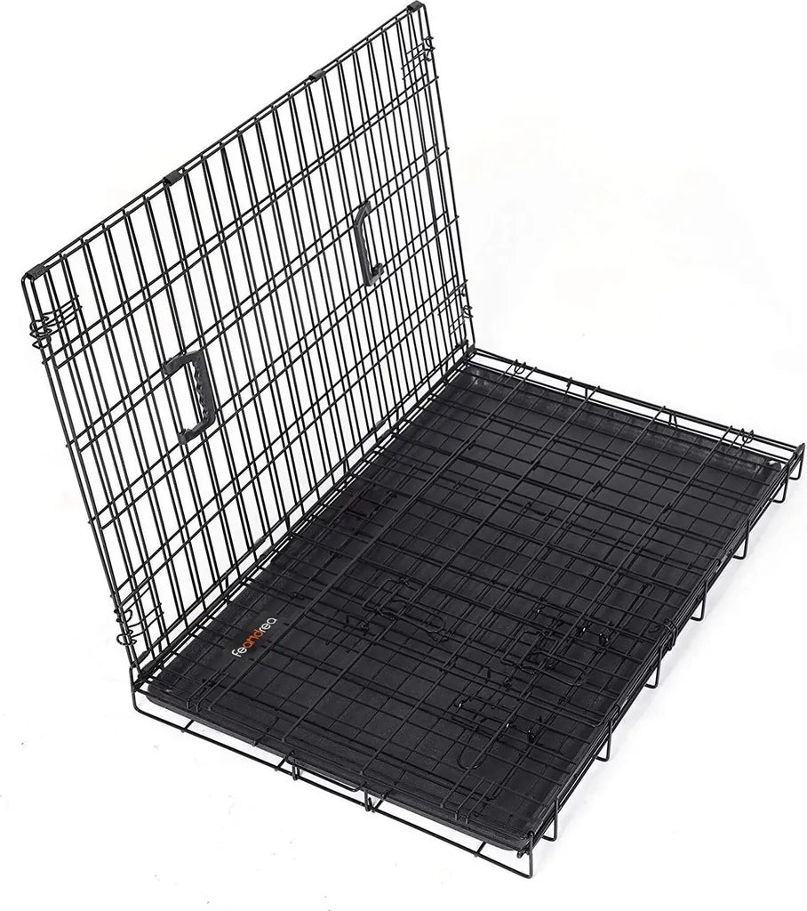  Feandrea Hundekäfig, XXL, 122 X 74,5 X 80,5 Cm, Klappbar, Mit 2 Türen, Ausziehbare Kunststoffschale, Schwarz PPD48H