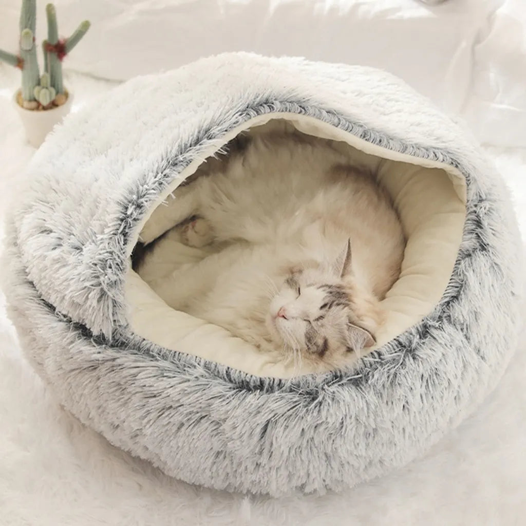  Hundebett Katzenbett Flauschige Langer Plüsch Warmer Schlafsack Rundes Haustierbett Rosa M