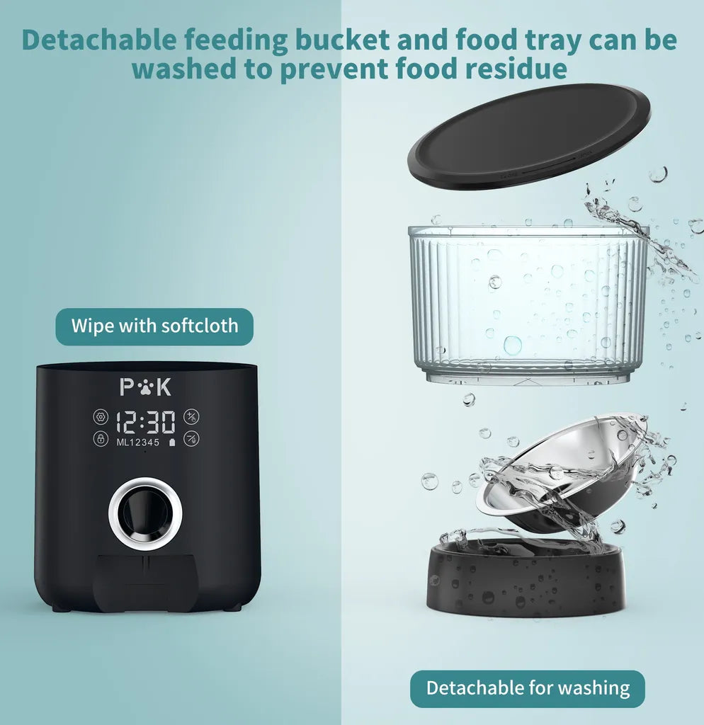  P&K 4L Automatischer Futterautomat Touch Futterspender Für Katzen Und Hunde, 1-5 Mahlzeiten Pro Tag, Netzteil / Batterie, Schwarz