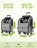  Pecute Pet Stroller 2 In 1 Hunde-Transportboxen,Hunderucksack Mit Trolley Abnehmbarer Faltbarer Hundetrolley Mit Fensterbis 15 Kg,Grau