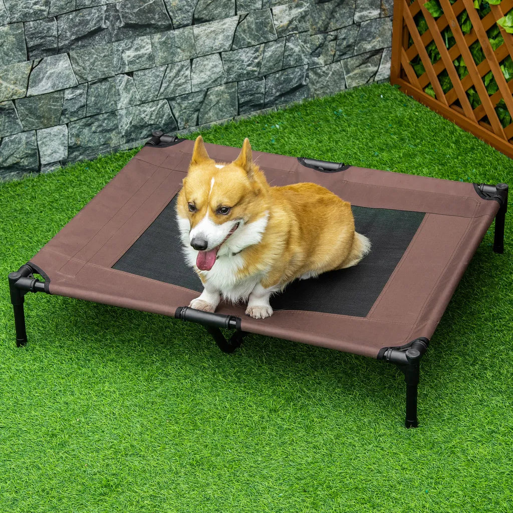  PawHut Hundebett Hundeliege Outdoor Katzenbett Haustierbett Schlafplatz Stahl 600D Oxford-Gewebe Braun 92 X 76 X 18 Cm