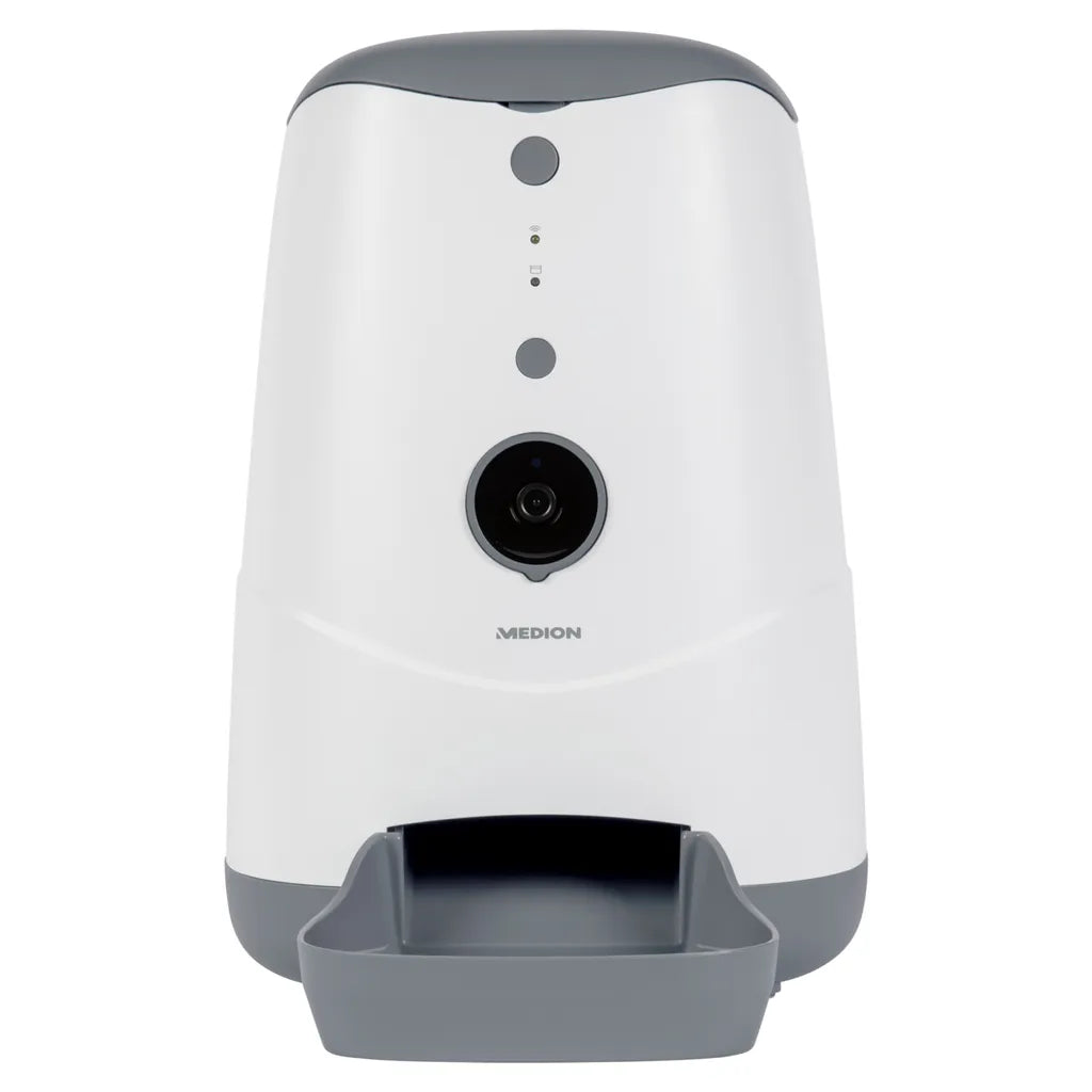  MEDION Smarter Futterautomat (Futterspender Für Hunde Und Katzen, Trockenfutter, Fütterungszeiten, Portionenanzahl, Steuerung Per App, HD-Video Kamera, MD60228)