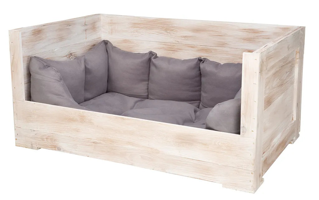  XXL Hundebett Balu Weiß Shabby Mit Kissen 115x54x40,5cm Kistenbett Hundesofa Hundekiste Holzkiste