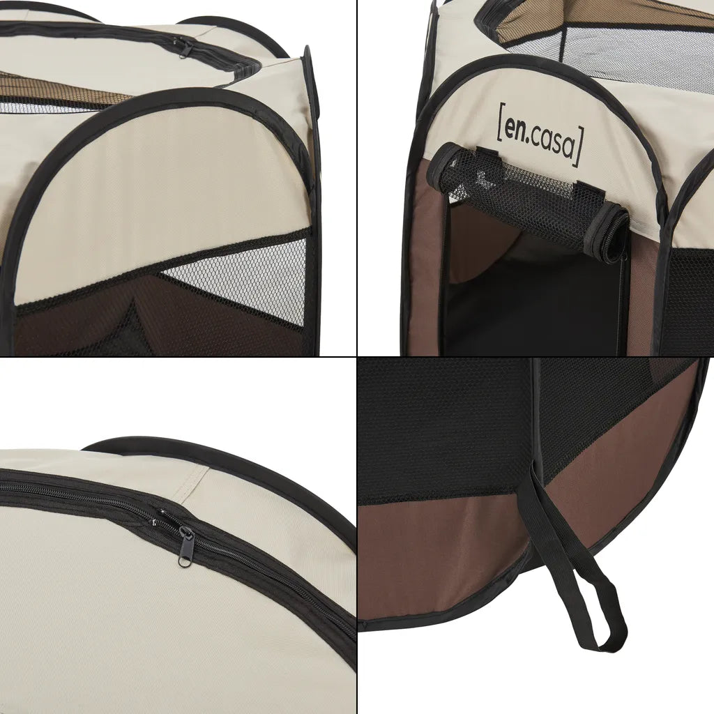  Hundelaufstall Telford 43 X 74 X 74 Cm Pop Up Tierlaufstall Für Innen- Und Außenbereich Welpenlaufstall Hundehütte Braun / Cremefarben