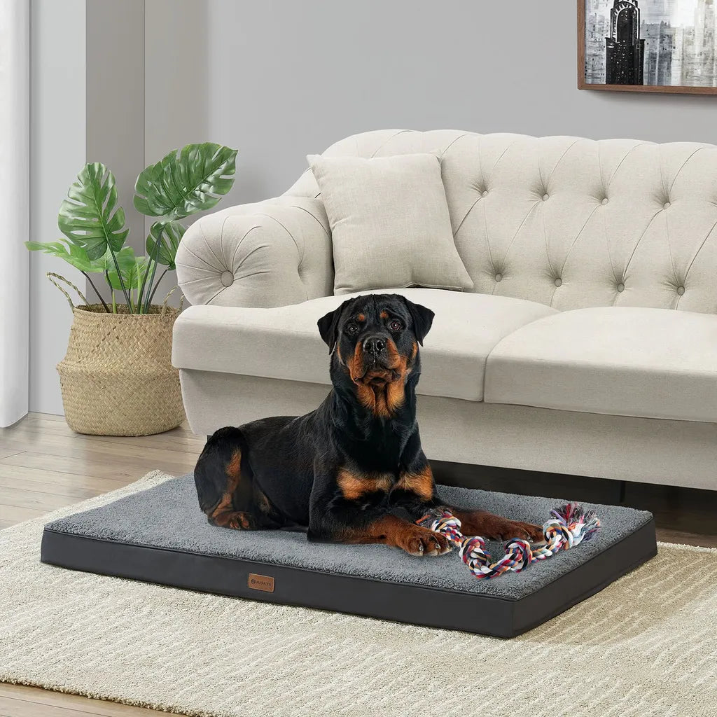  Juskys Hundebett Milow Orthopädisch 112x81cm - Hundekissen Flauschig & Stabil - Bezug Abnehmbar & Waschbar – Hundematte Für Große Hunde - Grau
