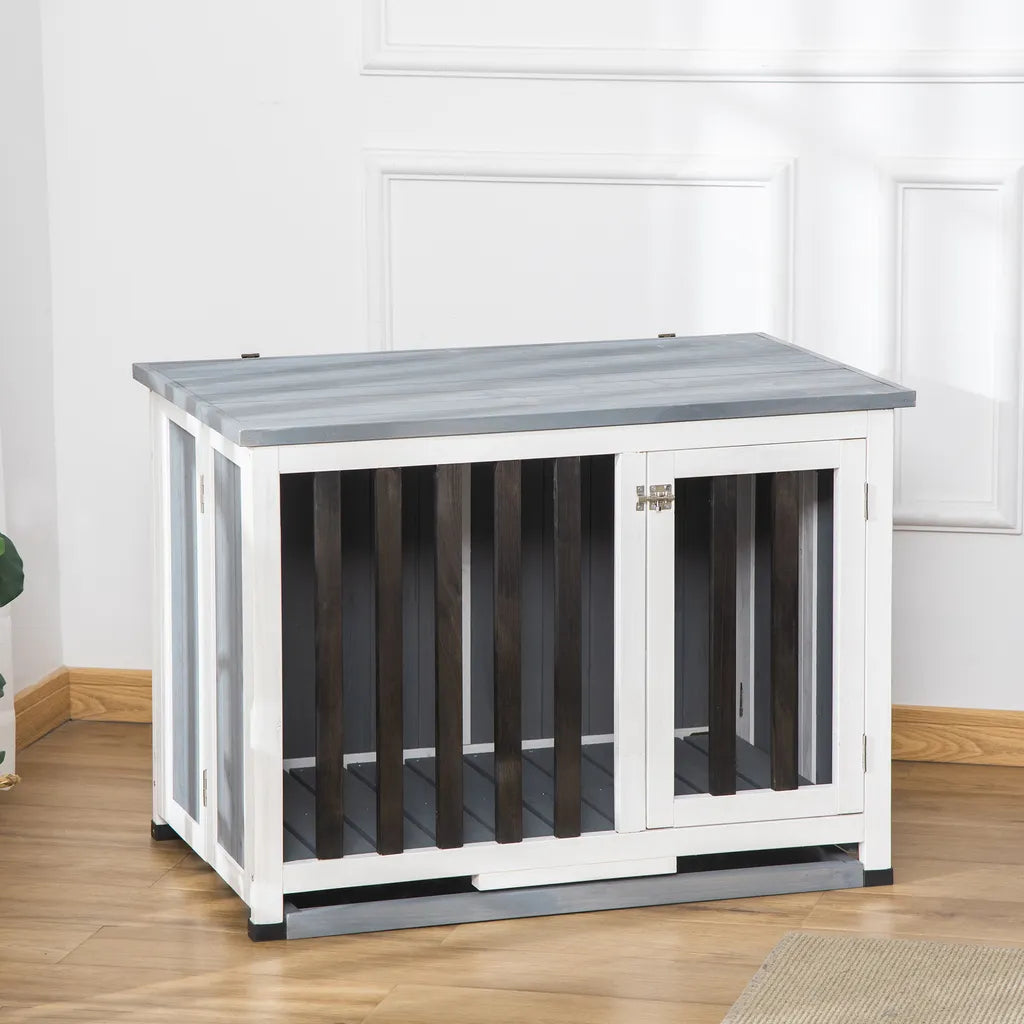  Pawhut Hundehütte Tannenholz Faltbarer Hundekäfig Hundehaus Mit Fenster Transportbox Transportkäfig Haustierkäfig Grau 84,5 X 51,4 X 61 Cm