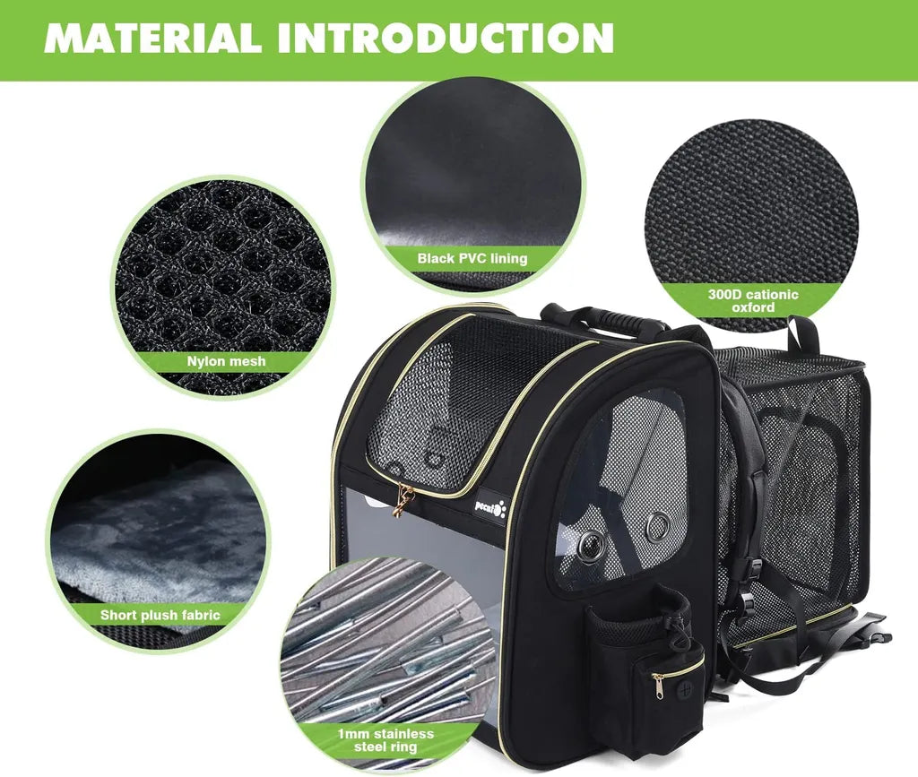  Pecute Hundetransportboxen Haustier Rucksack Hunderucksack Bis 5kg,mit Transparentes Fenster Schwarz,Erweiterbar Faltbar, Für Hunde Katzen Haustiere(34 * 27 * 42cm)
