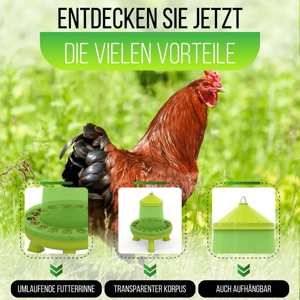  Futterautomat Mit Füßen, 4 Kg Grün I Hühner, Geflügel Futterspender I Automatischer Spender Für Hühnerfutter I Futterstation Aufhängbar I Wasserdichter Automat I Zubehör Zucht, Farming