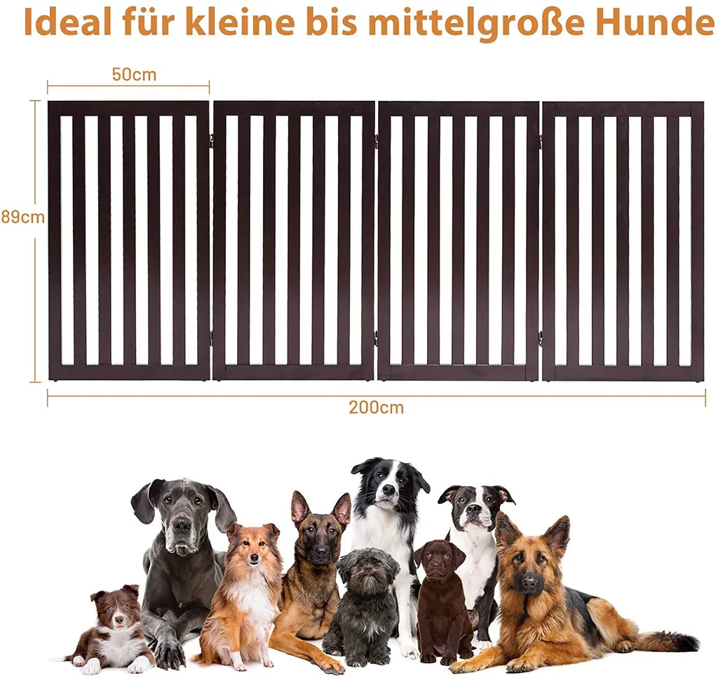  COSTWAY Absperrgitter Hunde 89cm Hoch, 4 Paneelen Schutzgitter Holz Klappbar, Treppengitter Hundeabsperrgitter Flexibel Türschutzgitter (Braun)