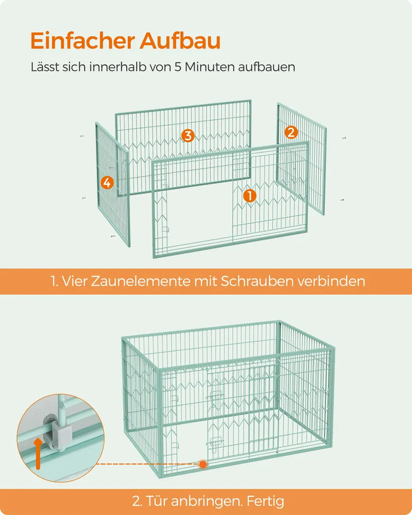  Feandrea Welpenauslauf, Welpenlaufstall 4-teilig, Schiebetür Mit 2 Riegeln, 122 X 80 X 70 Cm, Freilaufgehege Innen, Mintgrün PPK003C01
