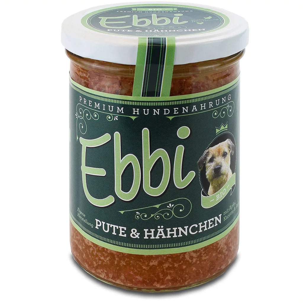  Hundefutter Pute & Hähnchen 400g Glas Mit Apfel, Karotte Und Reis Von Ebbi