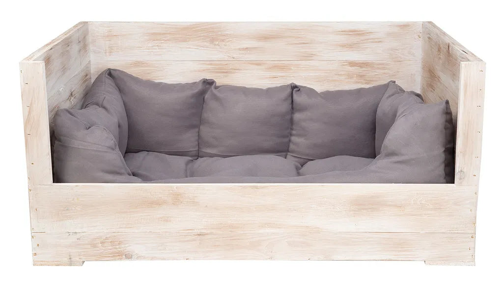  XXL Hundebett Balu Weiß Shabby Mit Kissen 115x54x40,5cm Kistenbett Hundesofa Hundekiste Holzkiste