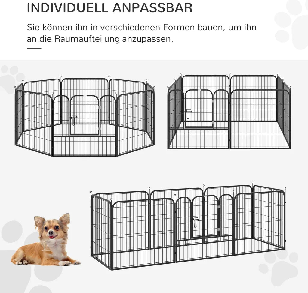  PawHut Welpenauslauf Freigehege Laufstall Für Haustier Laufgitter Laufstall Hundegehege Individuell Gestaltbare Form Mit Tür Metall 79 X 79 Cm Schwarz