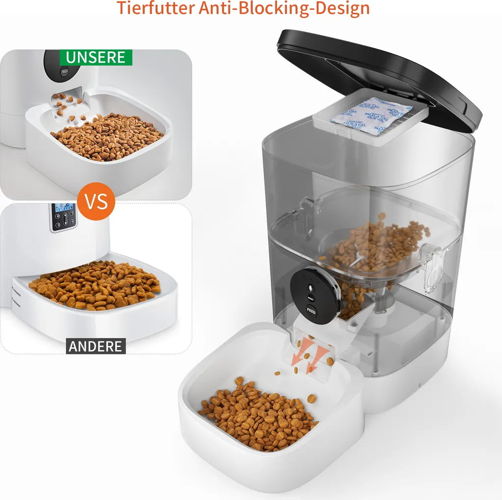  Balimo 4L Wifi Automatischer Futterautomat Für Katzen Und Hunde, 10s Soundaufnahmefunktion, 1-4 Mahlzeiten Pro Tag, Weiß+Schwarz
