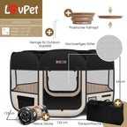  LOVPET® Welpenlaufstall Tierlaufstall Faltbar Für Kleintiere Hunde, Katzen Inkl. Hundenapf Hundelaufstall Freigehege Oxfordgewebe Pop-up System Indoor & Outdoor, Farbe:Schwarz / Beige