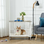  PawHut Hundekäfig Aus Holz Mit Kissen Tischoberfläche Erhöhtes Design Hundebox Für Mittelgroße Hunde Innen Zuhause Tierkäfig Haustier Weiß+Grau 86 X 60 X 70 Cm