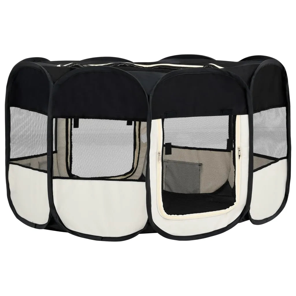  VidaXL Faltbarer Welpenlaufstall Mit Tragetasche Schwarz 145x145x61 Cm