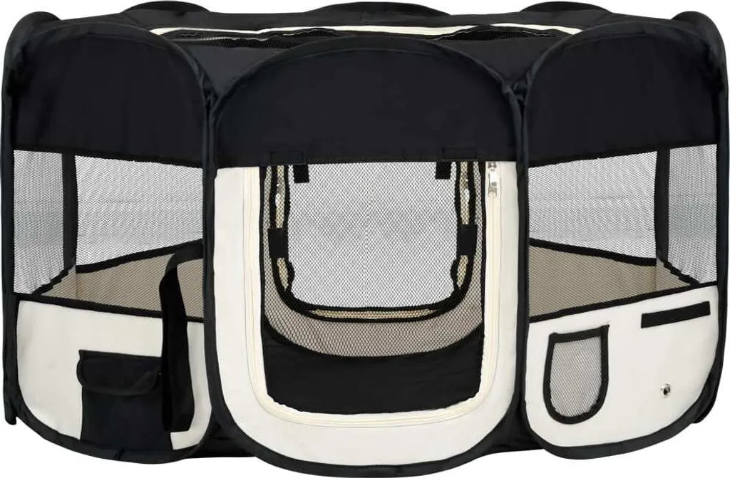  VidaXL Faltbarer Welpenlaufstall Mit Tragetasche Schwarz 145x145x61 Cm