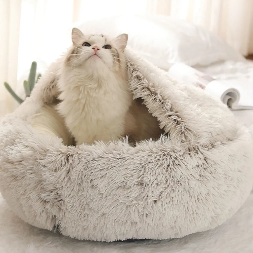  Hundebett Katzenbett Flauschige Langer Plüsch Warmer Schlafsack Rundes Haustierbett Rosa M