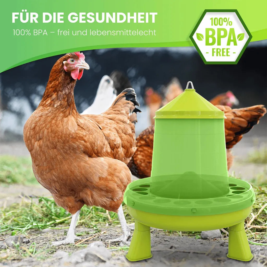  Futterautomat Mit Füßen, 4 Kg Grün I Hühner, Geflügel Futterspender I Automatischer Spender Für Hühnerfutter I Futterstation Aufhängbar I Wasserdichter Automat I Zubehör Zucht, Farming
