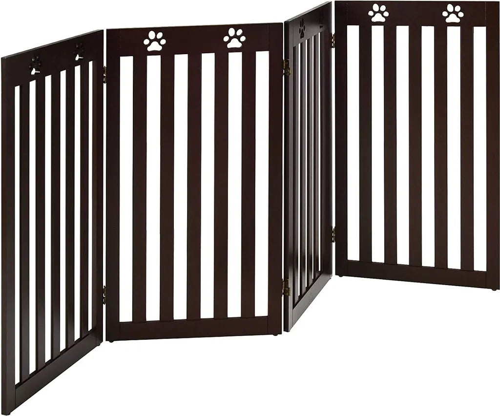  COSTWAY Absperrgitter Hunde 89cm Hoch, Schutzgitter Holz Klappbar, Treppengitter Hundeabsperrgitter Flexibel Türschutzgitter (Braun, 4 Paneelen)