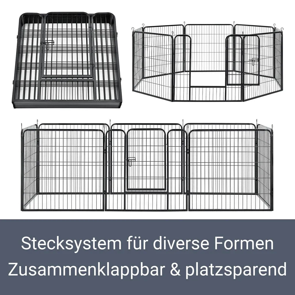  Juskys Welpenauslauf Plus 160 X 160 X 80 Cm – Welpenlaufstall 8-teilig Aus Metall – Freigehege Mit Tür – Welpengitter Für Hunde, Hasen & Kleintiere