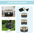  PawHut Welpenlaufstall Tierlaufstall Faltbarer Welpenauslauf Freigehege Laufstall Aus Oxfordstoff Für Kleine Hunde Und Katzen Wasserdicht Tragbar Cremeweiß+Schwarz 92 X 92 X 58 Cm