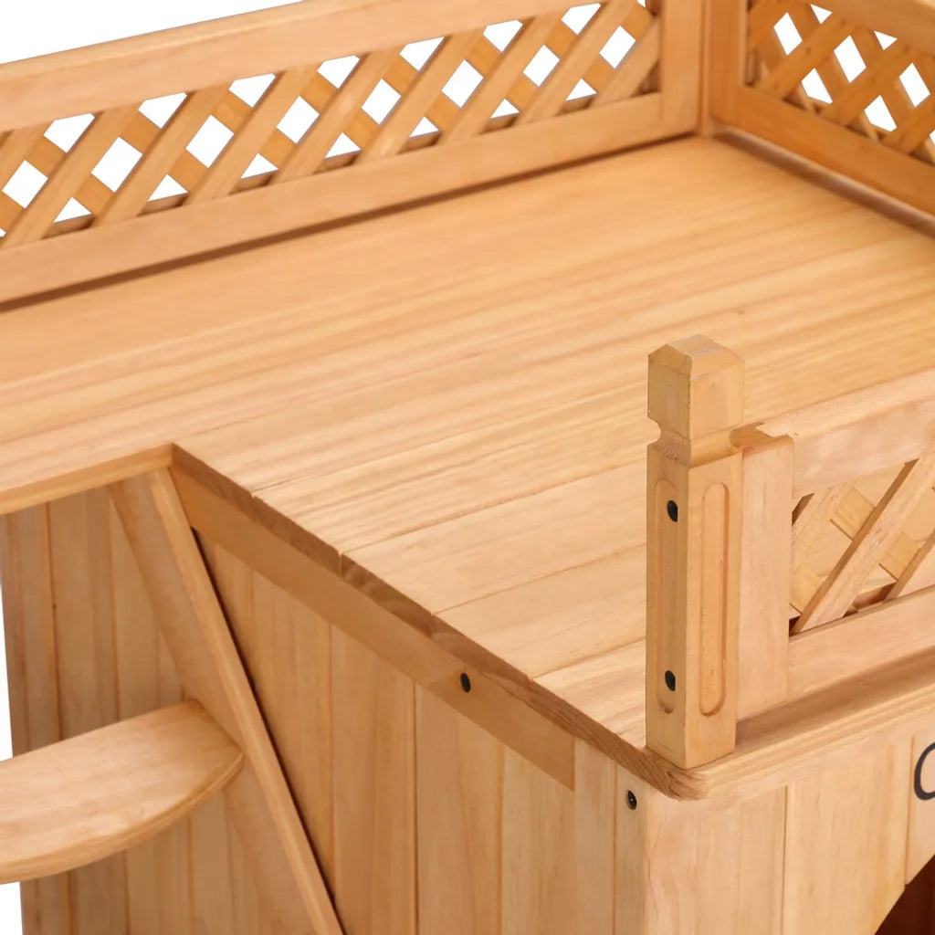  Cadoca Katzenhaus FSC®-zertifiziertes Holz 64,5x54,5x53,5cm 2-stöckig Leiter Balkon Indoor Outdoor Hundehütte Katzenvilla Tierhaus