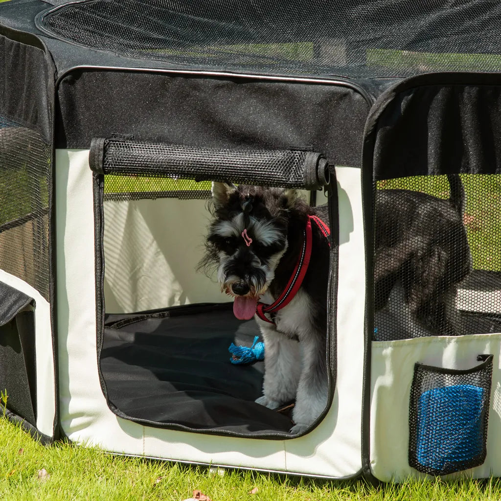  PawHut Welpenauslauf Freilaufgehege Tierlaufstall Laufstall Welpenzaun 600D Oxford 125 X 125 X 58 Cm