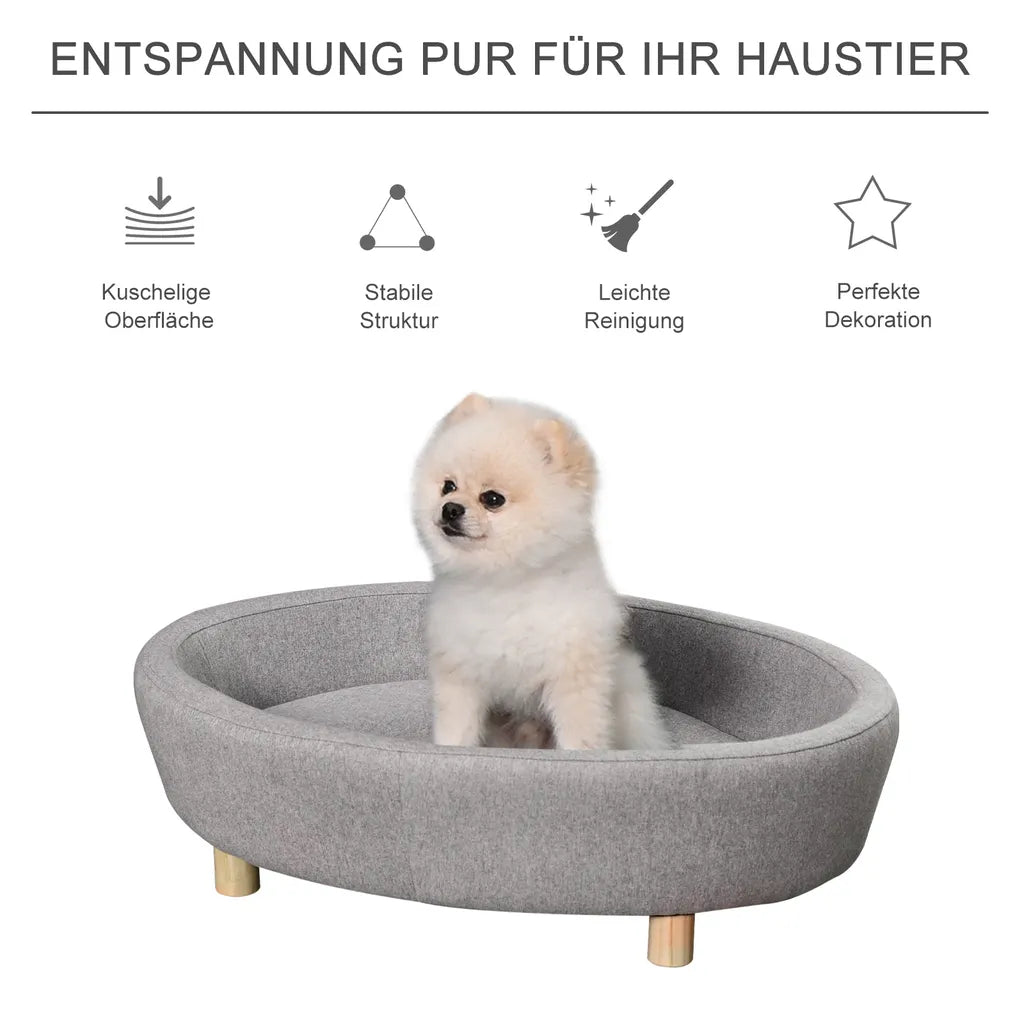 PawHut Hundesofa Haustiersofa Oval Morderne Gebürstetes Stoff Für Kleine Hunde Und Katzen 81 X 61 X 24 Cm Grau