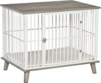  PawHut Hundekäfig Aus Holz Mit Kissen Tischoberfläche Erhöhtes Design Hundebox Für Mittelgroße Hunde Innen Zuhause Tierkäfig Haustier Weiß+Grau 86 X 60 X 70 Cm