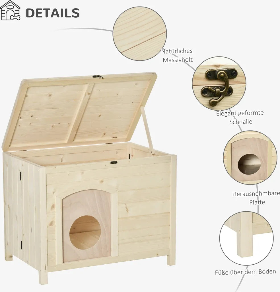  PawHut Hundehütte Hundehaus Faltbar Haustierhaus Katzenhaus Massivholz Natur 78 X 51 X 62 Cm