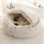  Hundebett Katzenbett Flauschige Langer Plüsch Warmer Schlafsack Rundes Haustierbett Rosa M