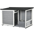  PawHut Hundehütte, Tannenholz, Hundehaus Mit 2 Schüsseln Und Terrasse, Kleintierhaus Für Kleine Hunde Mit Asphaltdach, Erhöhtes Design, Outdoor, Wetterbeständig, Grau, 103 X 62 X 60-66 Cm