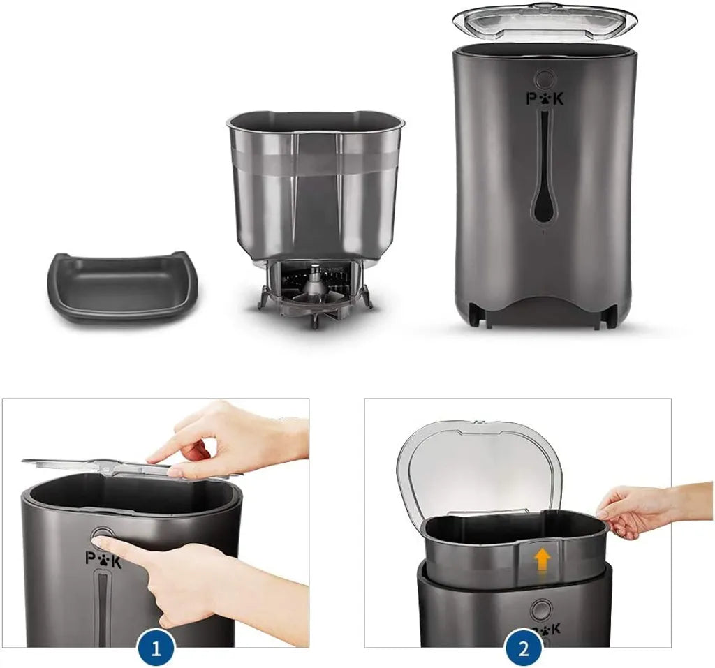  P&K 6,5L Automatischer Futterautomat Für Katzen Und Hunde Mit LCD, 8s Soundaufnahmefunktion, 1-4 Mahlzeiten Pro Tag, Schwarz