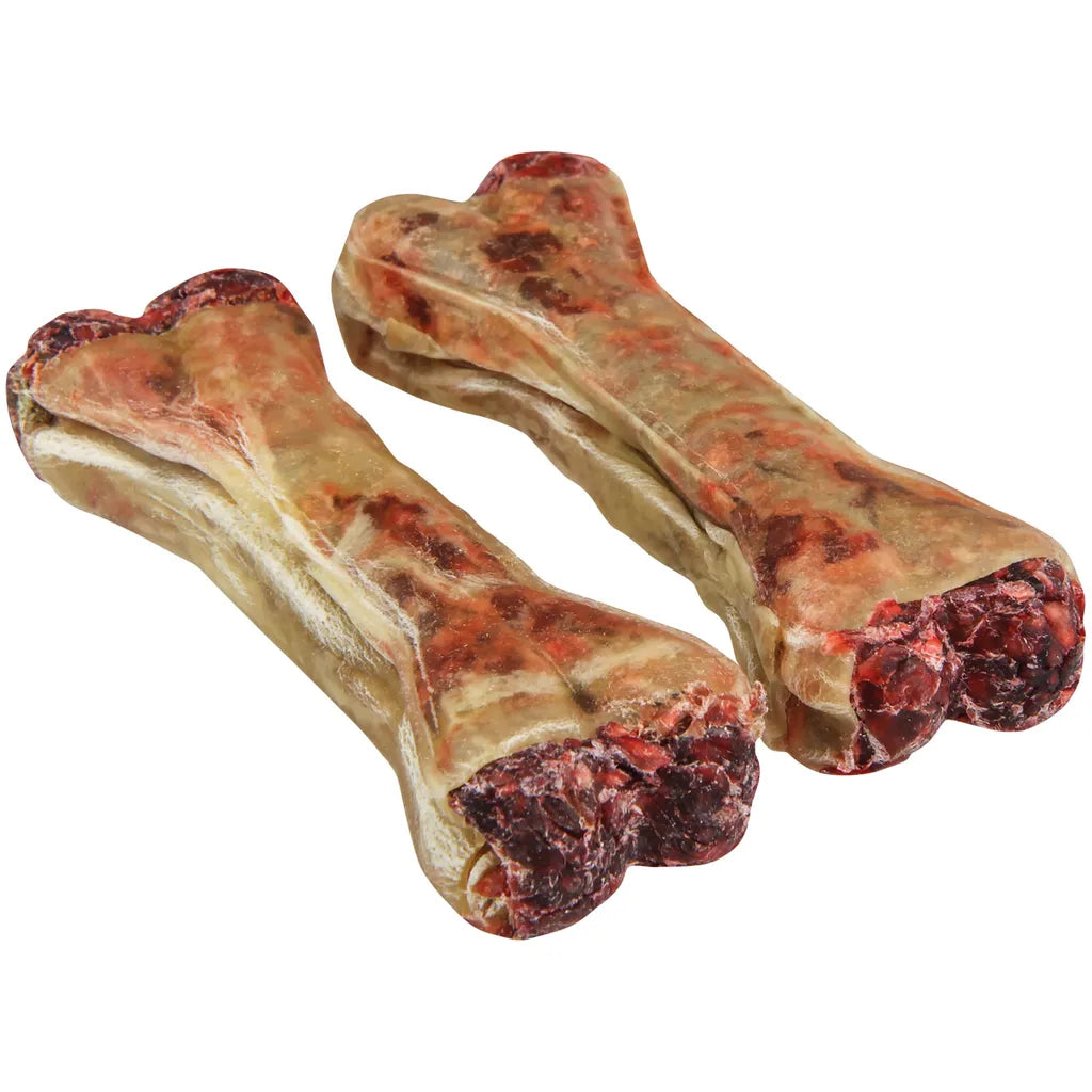  Schecker 6 Stück á 12 Cm (420 G)  - Gefüllter Kauknochen Mit Salami Geschmack - Mit Pansen Und Ochsenziemer