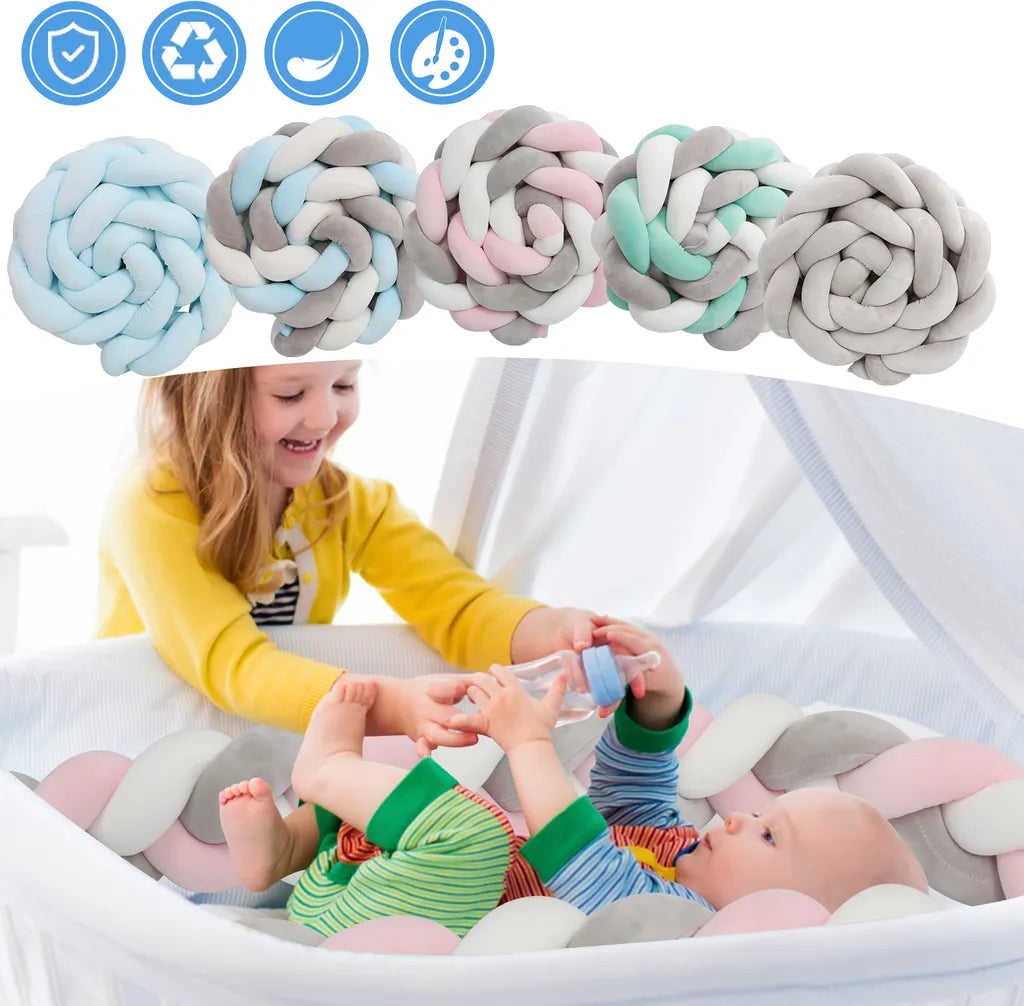 Wolketon Bettschlange Geflochtene Bettumrandung, Babybett Nestchenschlange Stossfaenger Dekoration, Fuer Krippe Kinderbett, Weiche PP Baumwolle Kantenschutz Kopfschutz Handgemacht Laenge 3M Grau