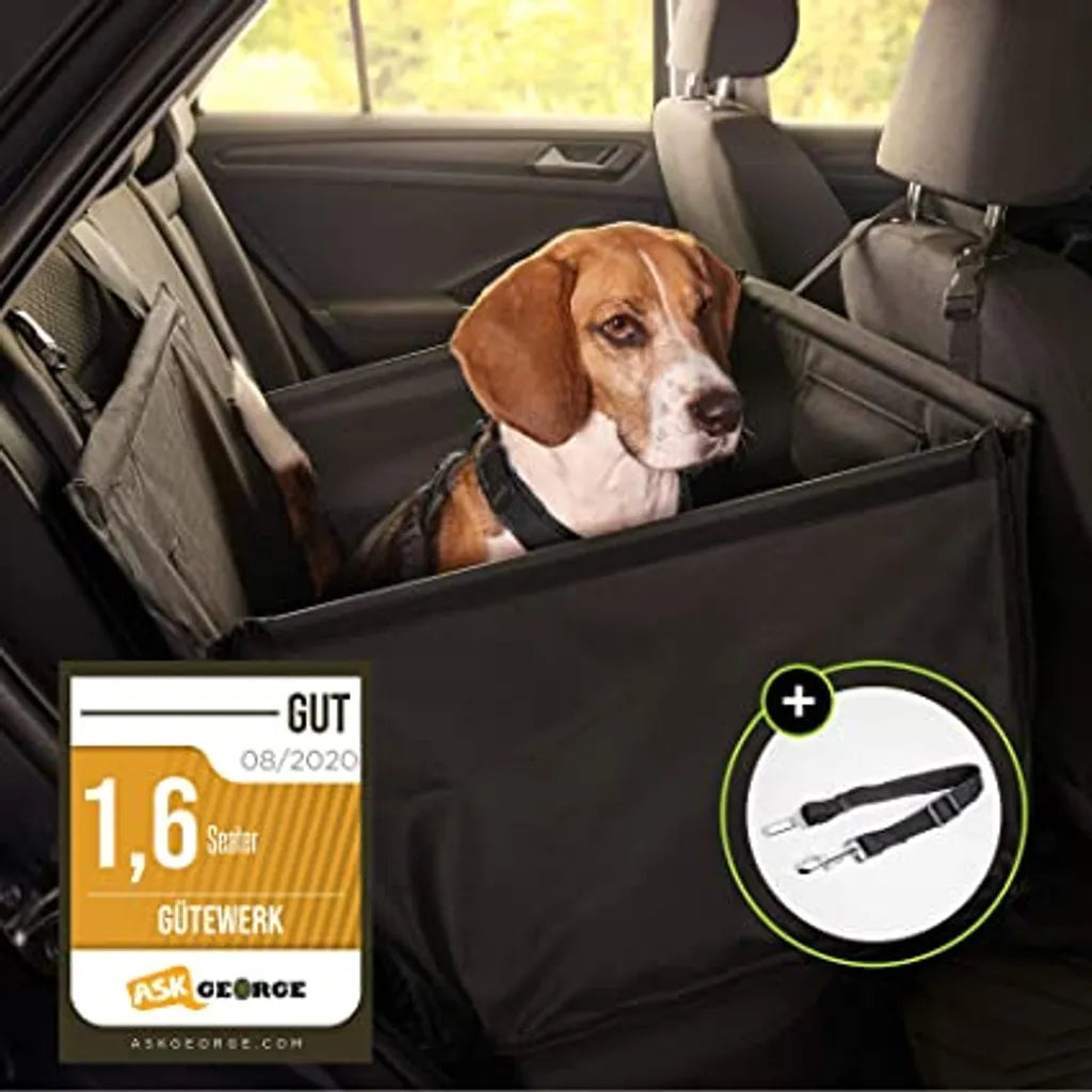  GÜTEWERK SEATER Hundesitz Für Auto Rücksitz Für Kleine Bis Mittlere Hunde Max 45 Cm Schulterhöhe - Stabiles & Wasserfestes Material Schwarz - Hunde-Autositz Für Rückbank Faltbar - Schutz Für Autositze